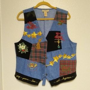 Christmas embroidered denim Telluride vest, XL